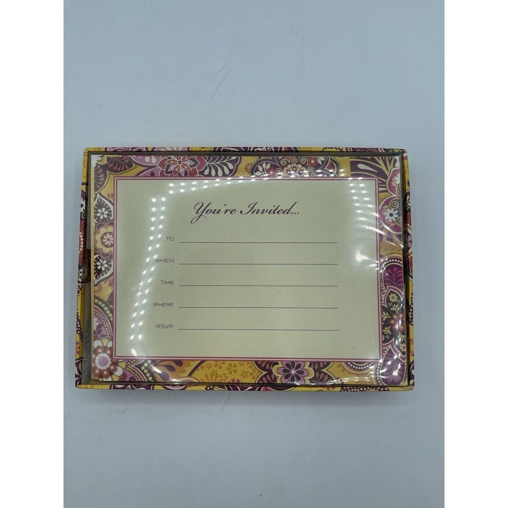 Vera Bradley 12 Fill-In Invitations w/ Envelopes & Closure Stickers - Bali Gold